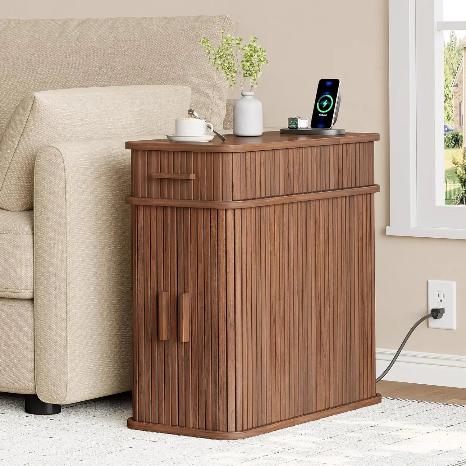 FLUTRA™ Fluted Smart End Table with Charging Station by PurelyhomeDeco
