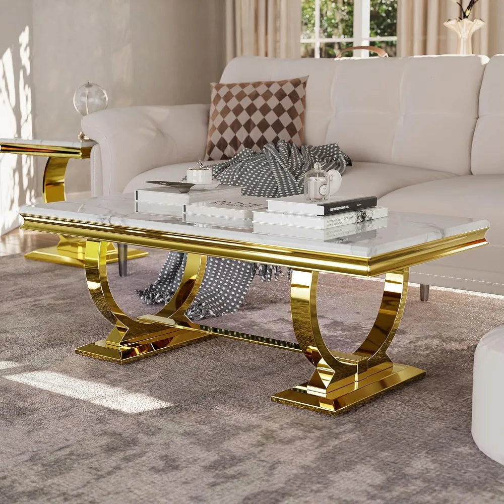 AURÉLIA BLANC™ White & Gold Rectangle Coffee Table by PurelyhomeDeco