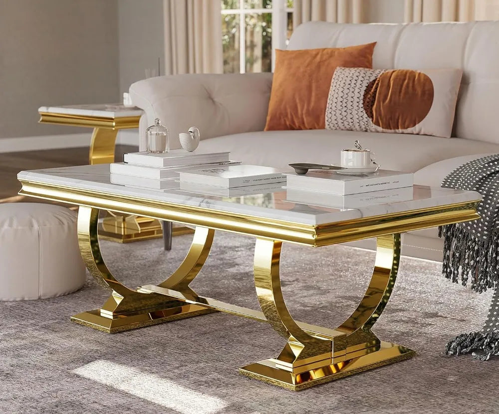 AURÉLIA BLANC™ White & Gold Rectangle Coffee Table by PurelyhomeDeco