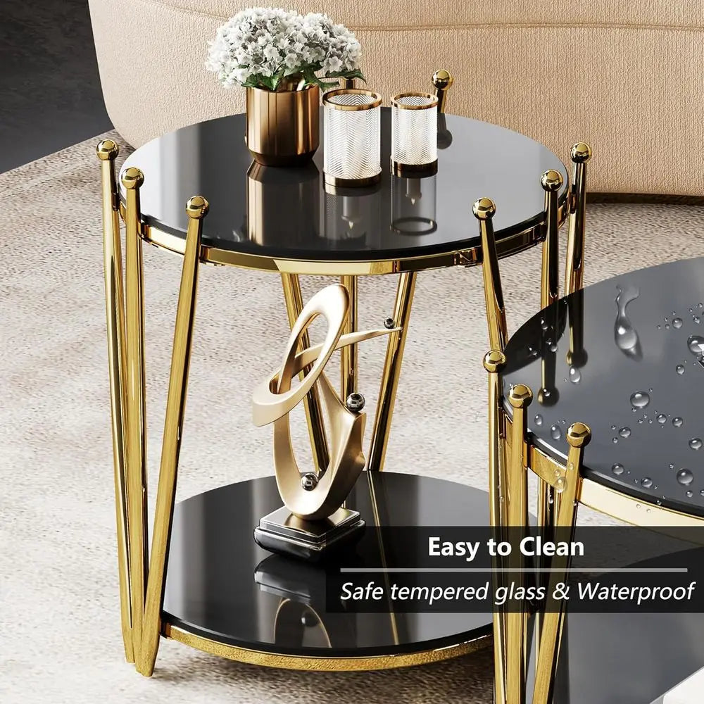 VALMORÉ BLACK™ Sculptural Gold Frame Coffee Table Set by PurelyhomeDeco