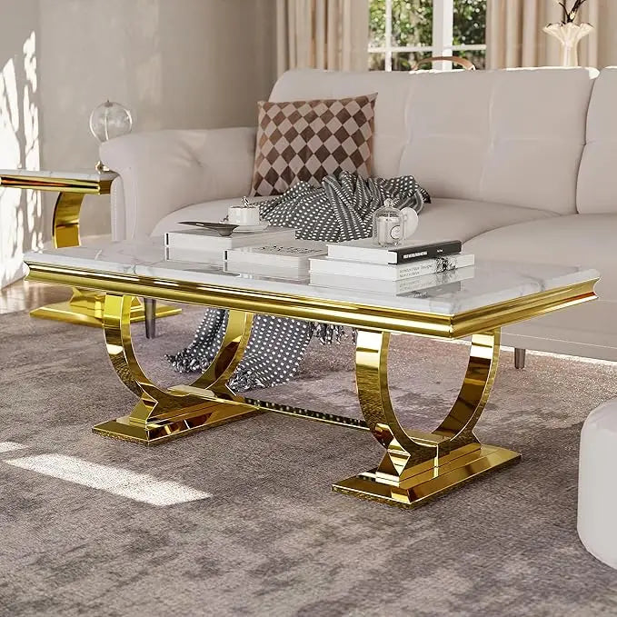 AURÉLIA BLANC™ White & Gold Rectangle Coffee Table by PurelyhomeDeco