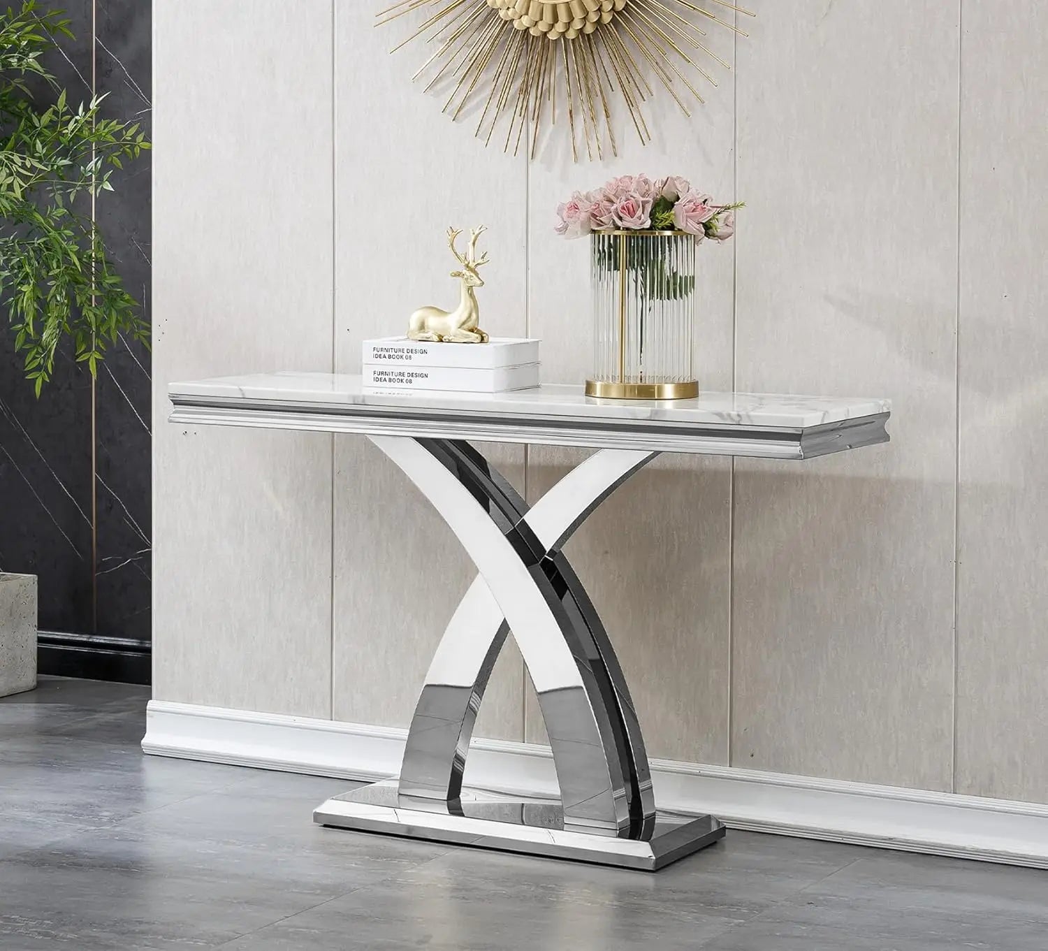 MARXÉ Faux Marble X-Base Console Table by PurelyhomeDeco