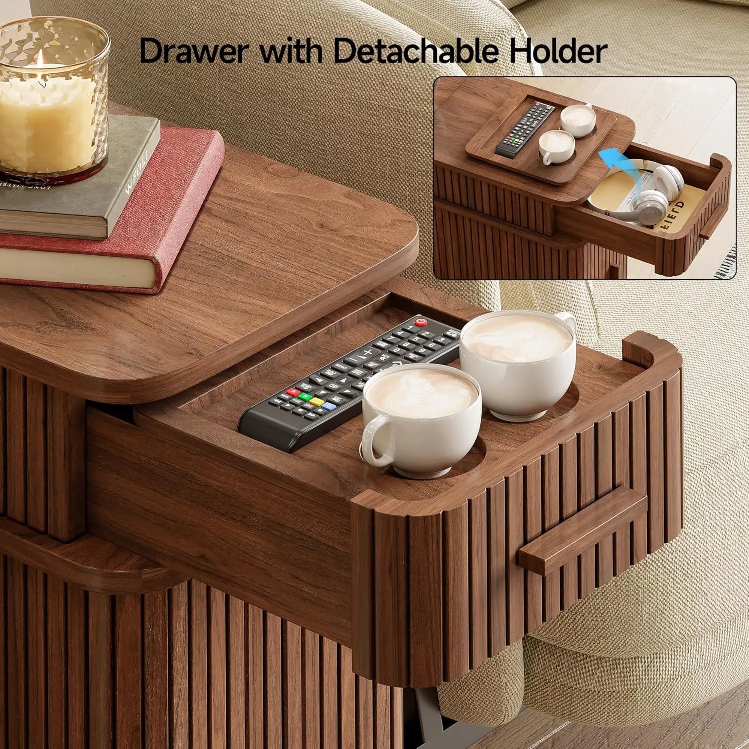 FLUTRA™ Fluted Smart End Table with Charging Station by PurelyhomeDeco