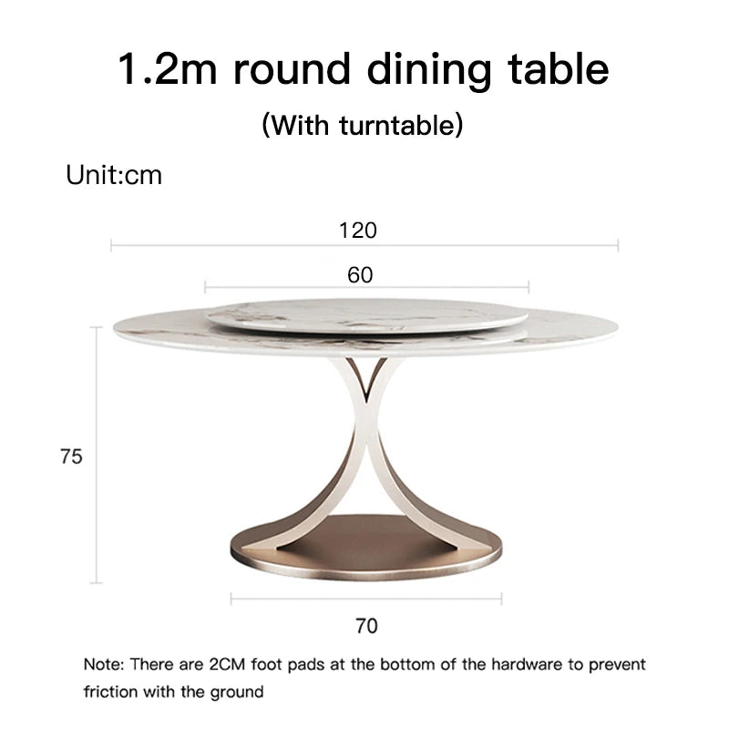 SILORA White Marble Round Dining Table with Turntable