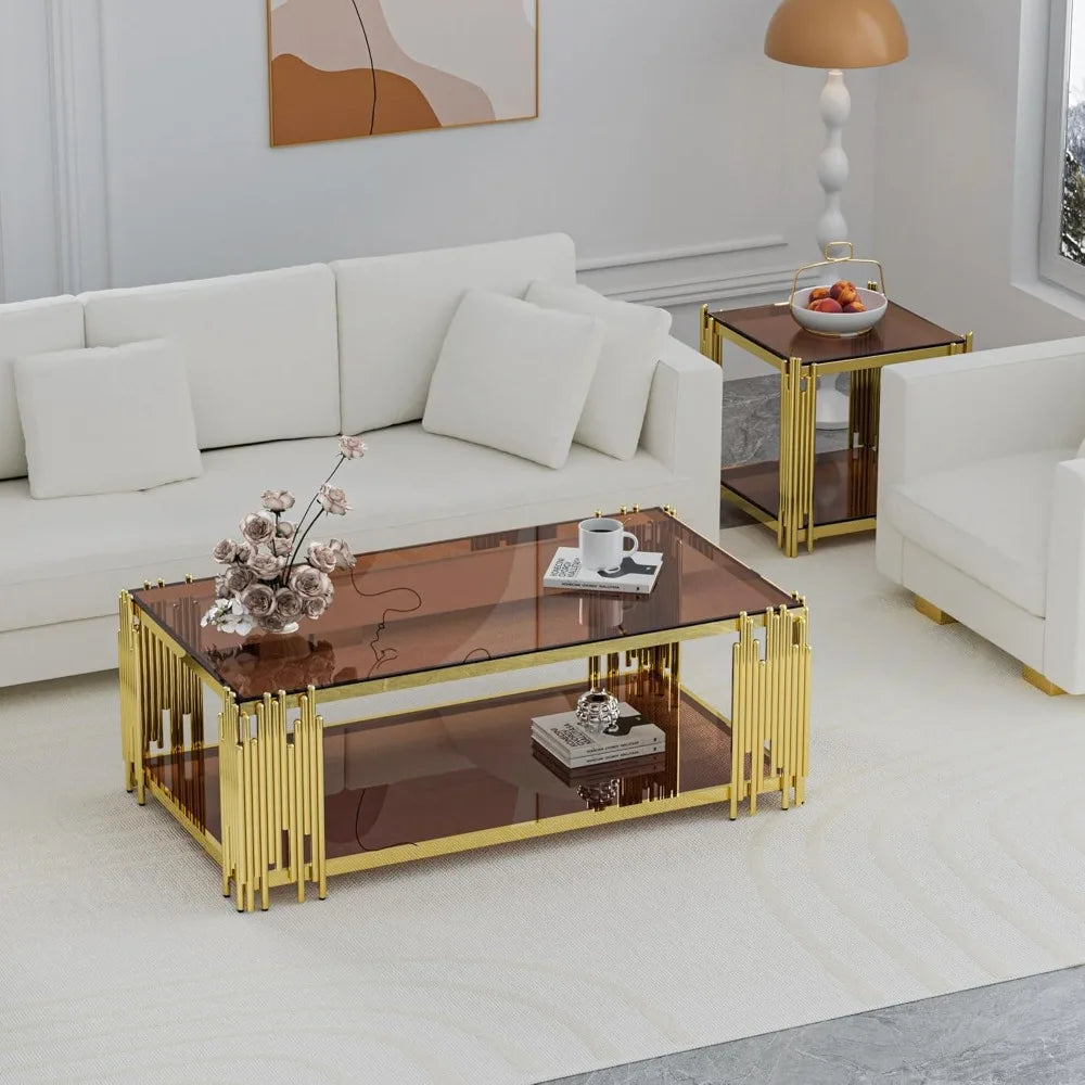 Monérian Bronze — Rectangular Tempered Glass Coffee Table by PurelyhomeDeco