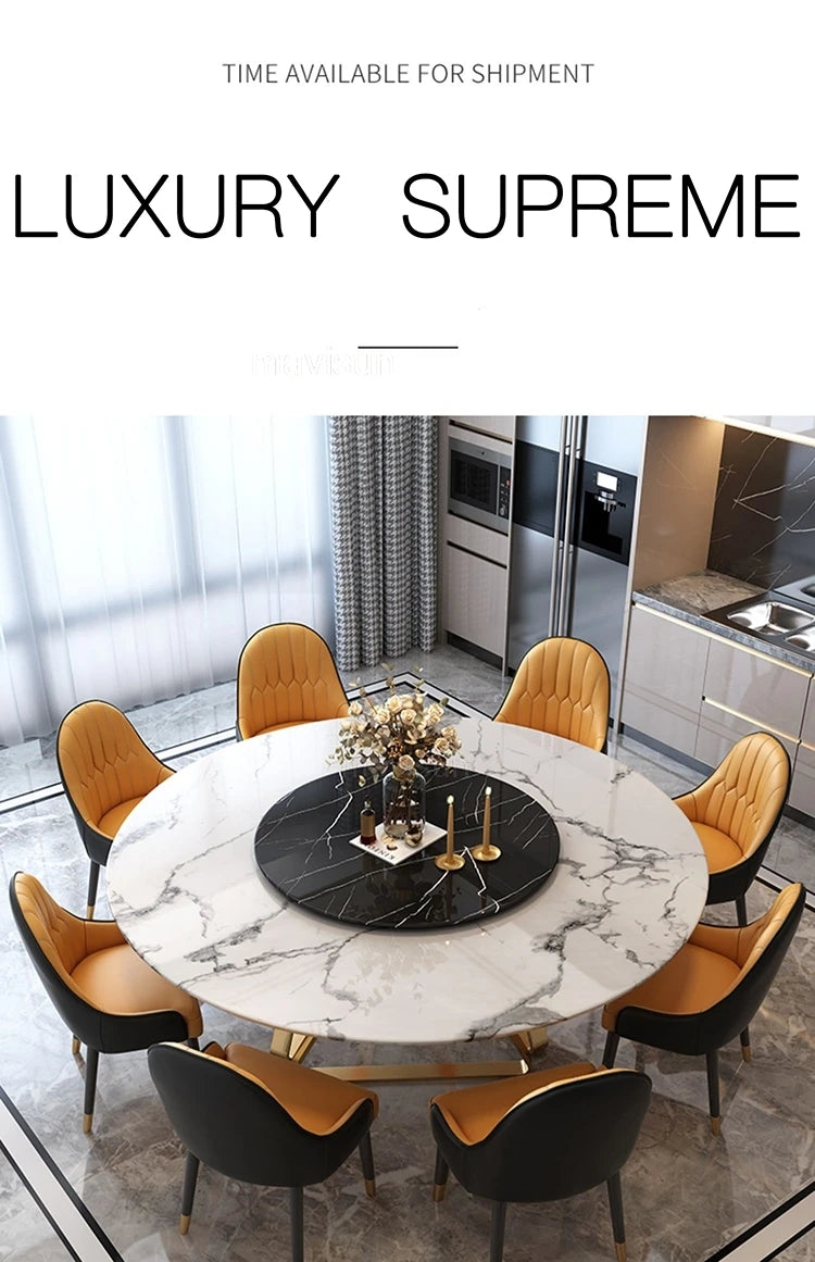 AURÉVA Golden Round Marble Dining Table with Turntable