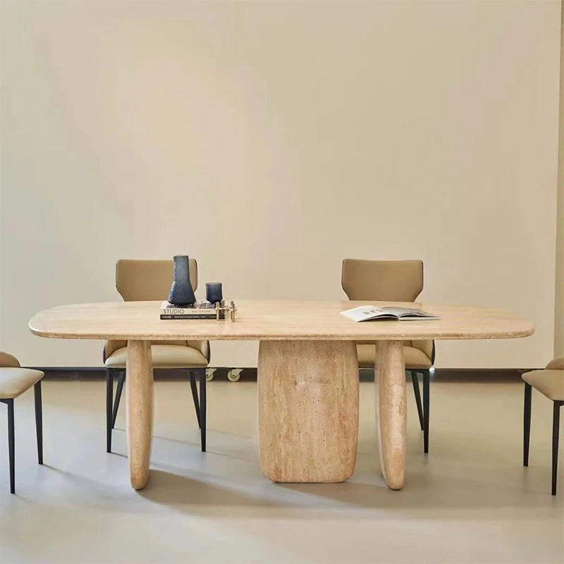 AURELIA SOLÉ™ Italian Minimalist Yellow Travertine Dining Table | Nordic Fusion Luxury