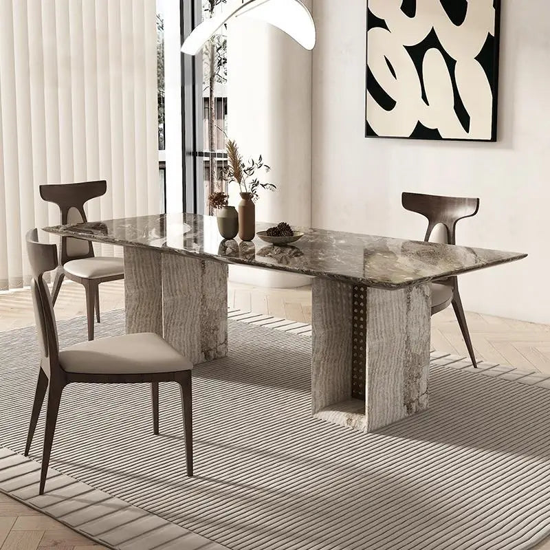 BRAVON™ Venetian Brown Wabi-Stone Dining Set by PurelyhomeDeco