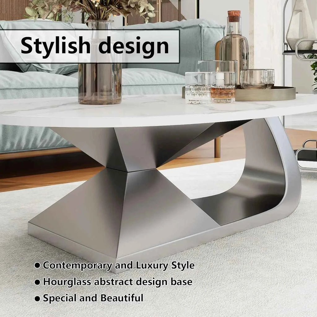 Argento Eclipse™ – 51.2" Oval Faux Marble Coffee Table by PurelyhomeDeco