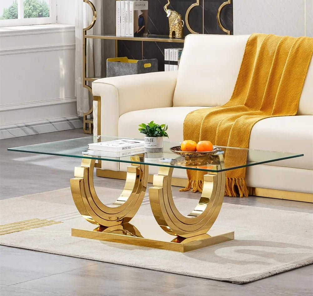 MONARCH MIRAGE™Modern Luxury Gold Glass Coffee Table by PurelyhomeDeco