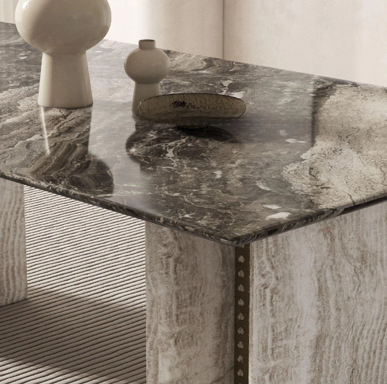 BRAVON™ Venetian Brown Wabi-Stone Dining Set by PurelyhomeDeco