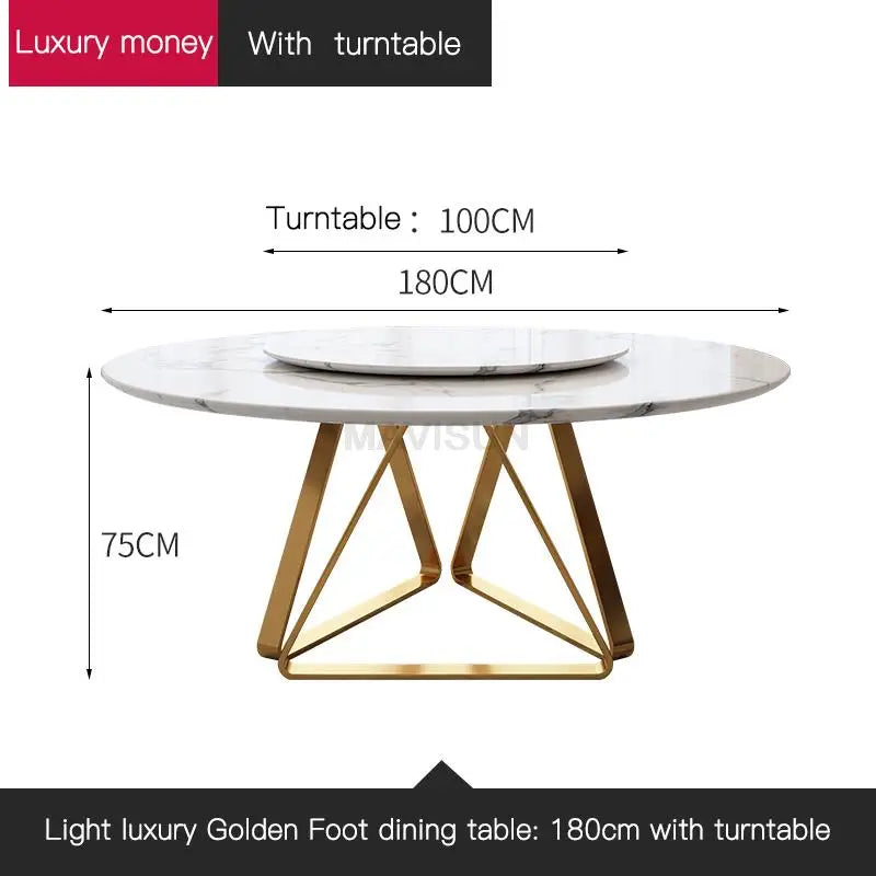 AURÉVA Golden Round Marble Dining Table with Turntable