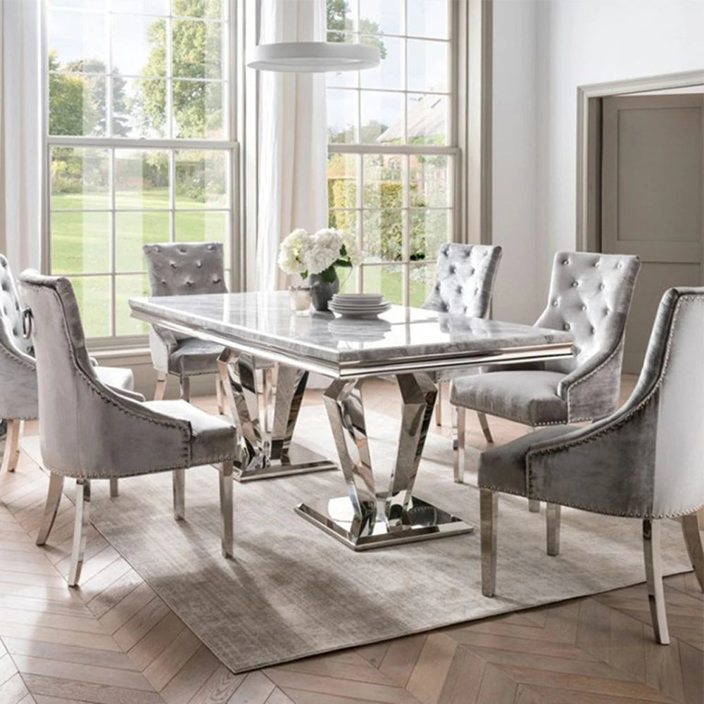 GRÉVÉRA™Grey Marble Dining Table Set