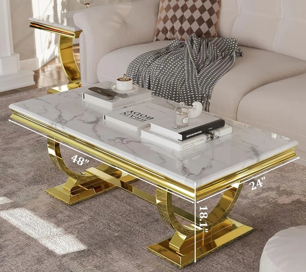 AURÉLIA BLANC™ White & Gold Rectangle Coffee Table by PurelyhomeDeco