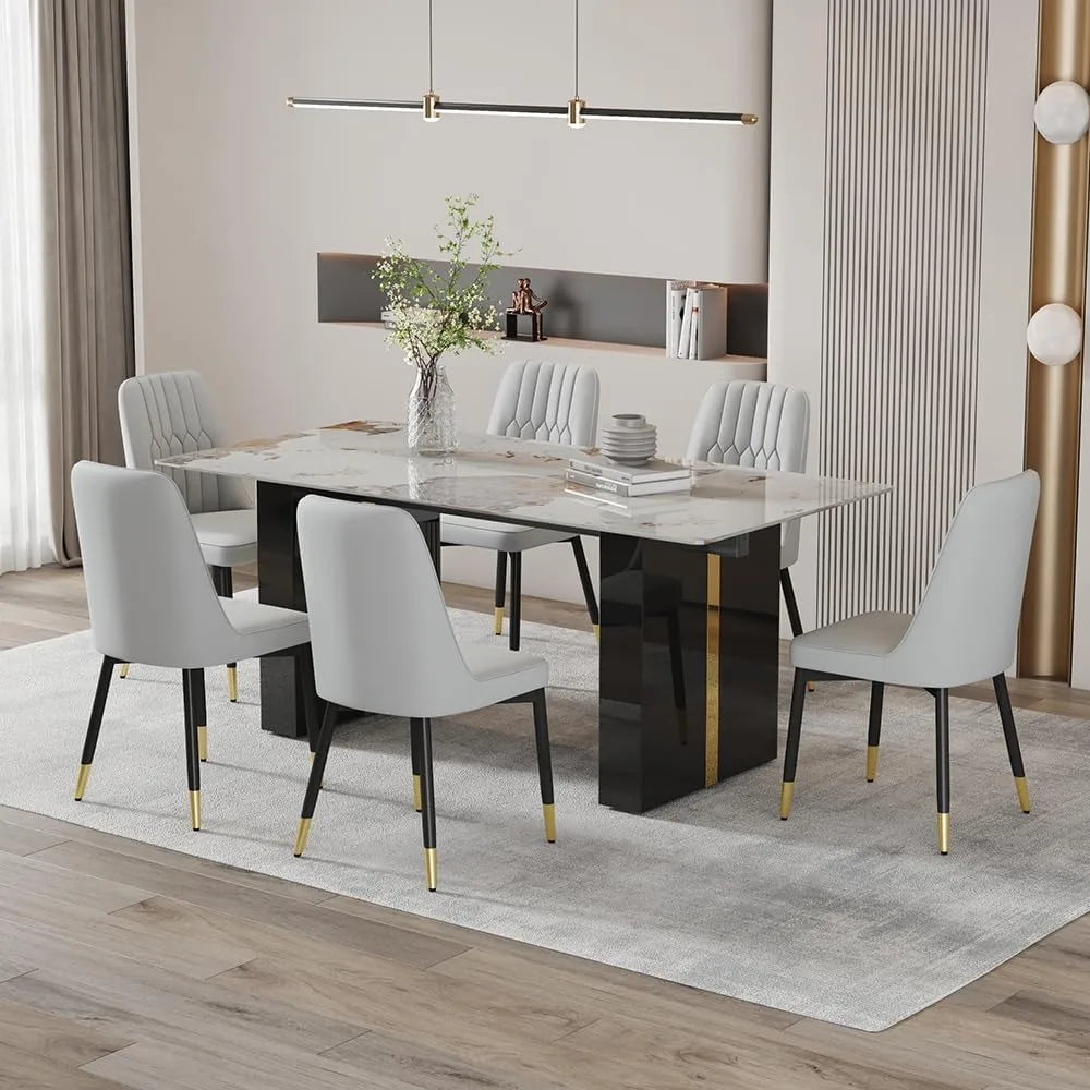 SORA™Modern Faux Marble Dining Set (Table + 7 Chairs)
