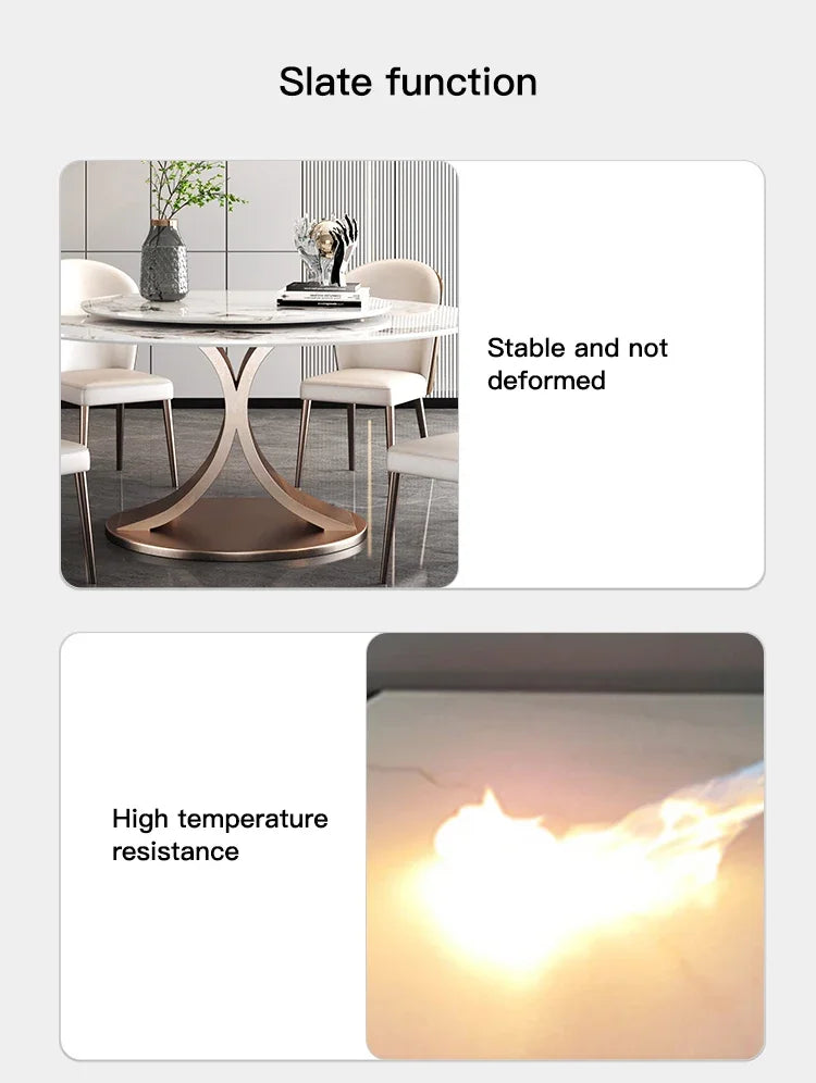 SILORA White Marble Round Dining Table with Turntable