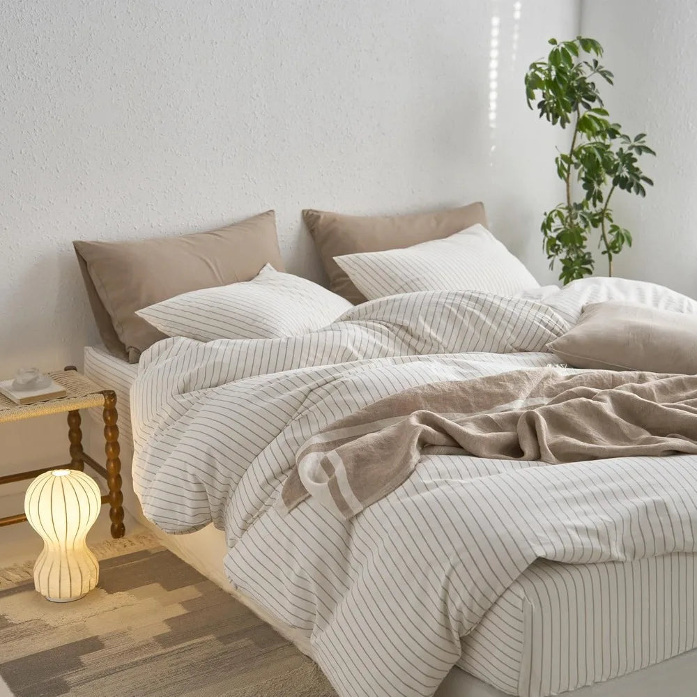 Grand Lino Soft Cotton Duvet Cover Set – Natural Linen-Feel Luxury Series