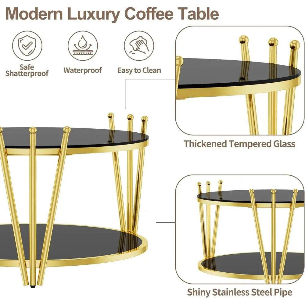 VALMORÉ BLACK™ Sculptural Gold Frame Coffee Table Set by PurelyhomeDeco