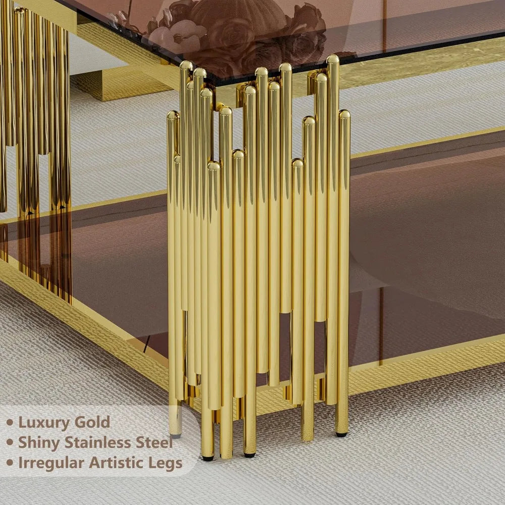 Monérian Bronze — Rectangular Tempered Glass Coffee Table by PurelyhomeDeco