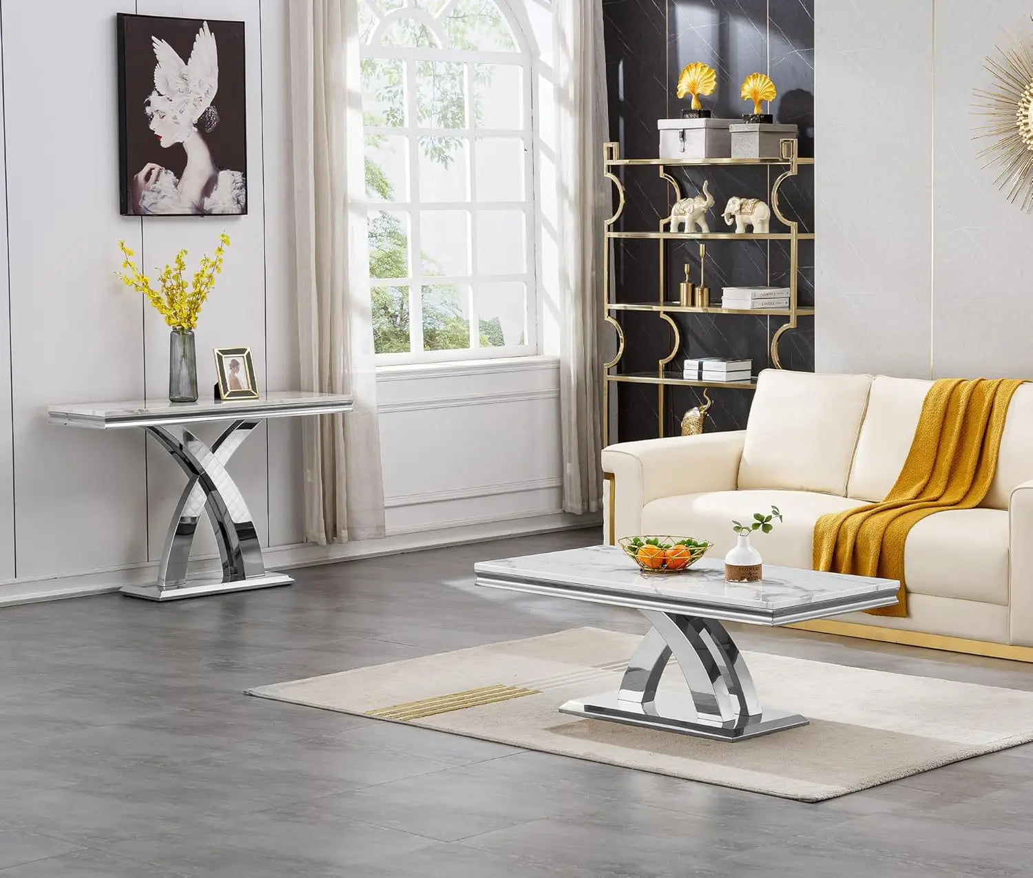 MARXÉ Faux Marble X-Base Console Table by PurelyhomeDeco