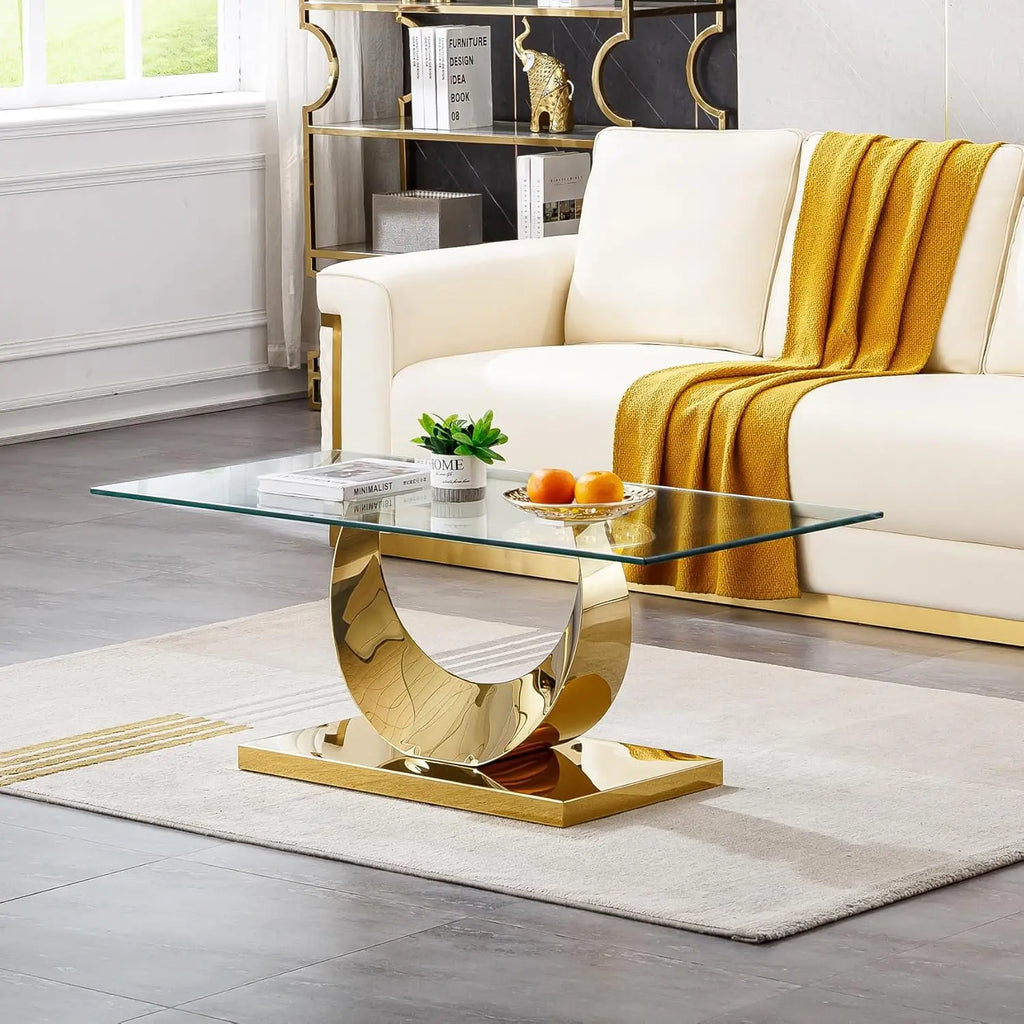 LUNA AURUM™ 47" Rectangular Gold Glass Coffee Table by PurelyhomeDeco