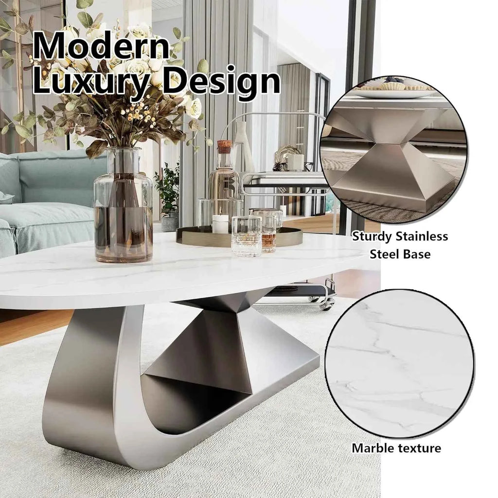 Argento Eclipse™ – 51.2" Oval Faux Marble Coffee Table by PurelyhomeDeco