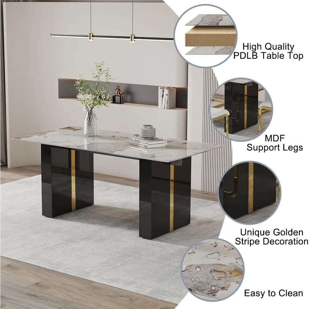 SORA™Modern Faux Marble Dining Set (Table + 7 Chairs)