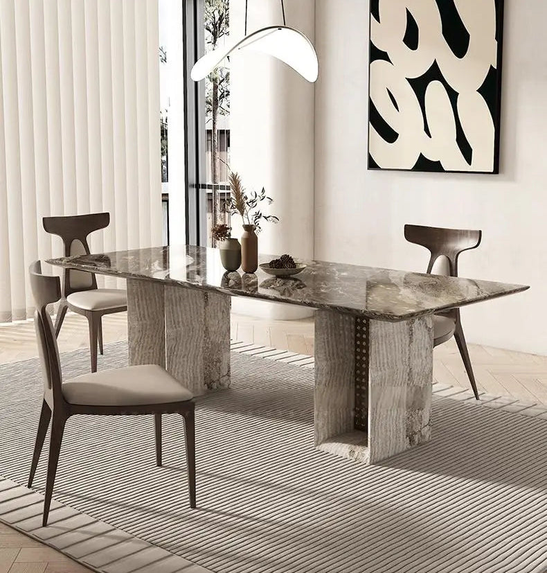 BRAVON™ Venetian Brown Wabi-Stone Dining Set by PurelyhomeDeco