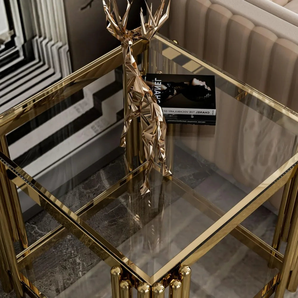 NOVA SIDE™Luxury Gold Glass End Table by PurelyhomeDeco
