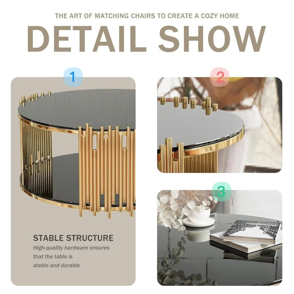 NOIR ÉCLIPSE™ 36" Round Black Glass Coffee Table by PurelyhomeDeco