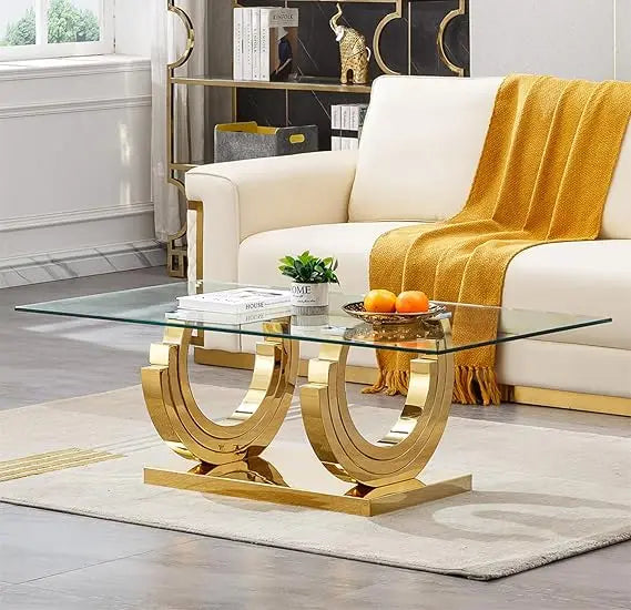 MONARCH MIRAGE™Modern Luxury Gold Glass Coffee Table by PurelyhomeDeco