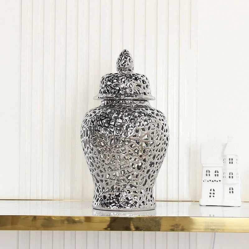 Échelon Gold – Ceramic Hollow Ginger Jar | Luxury Porcelain Home Decoration