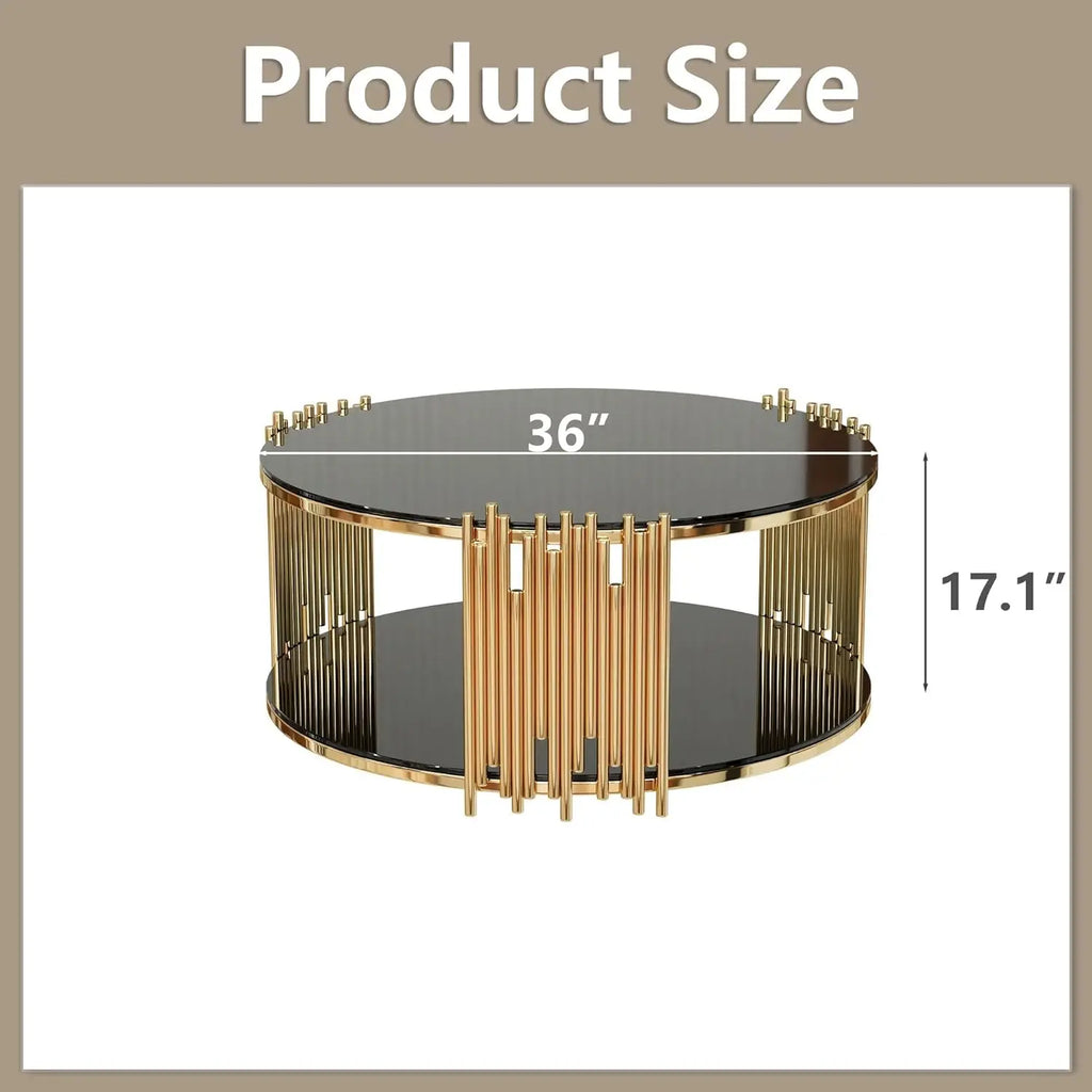 NOIR ÉCLIPSE™ 36" Round Black Glass Coffee Table by PurelyhomeDeco