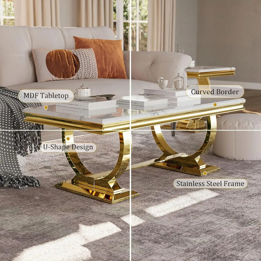 AURÉLIA BLANC™ White & Gold Rectangle Coffee Table by PurelyhomeDeco