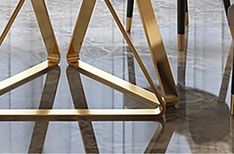 AURÉVA Golden Round Marble Dining Table with Turntable