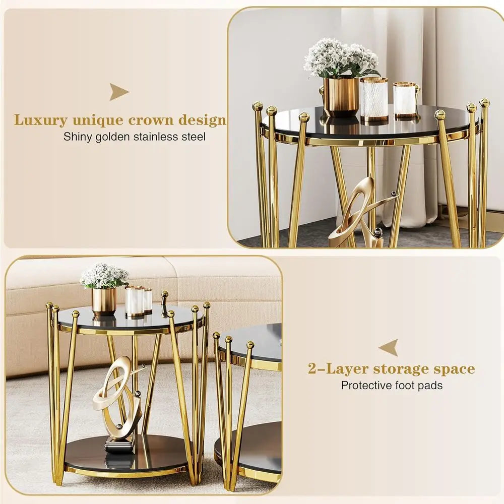 VALMORÉ BLACK™ Sculptural Gold Frame Coffee Table Set by PurelyhomeDeco