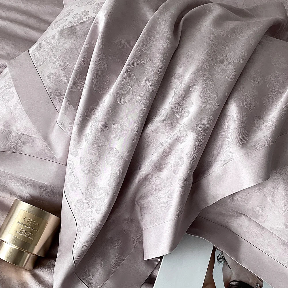 RegaliaSateen™ 4PCS Premium 100s Sateen Jacquard Bedding Set – Pure Cotton Sheet & Duvet Cover (Queen/King)