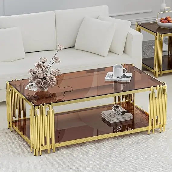 Monérian Bronze — Rectangular Tempered Glass Coffee Table by PurelyhomeDeco