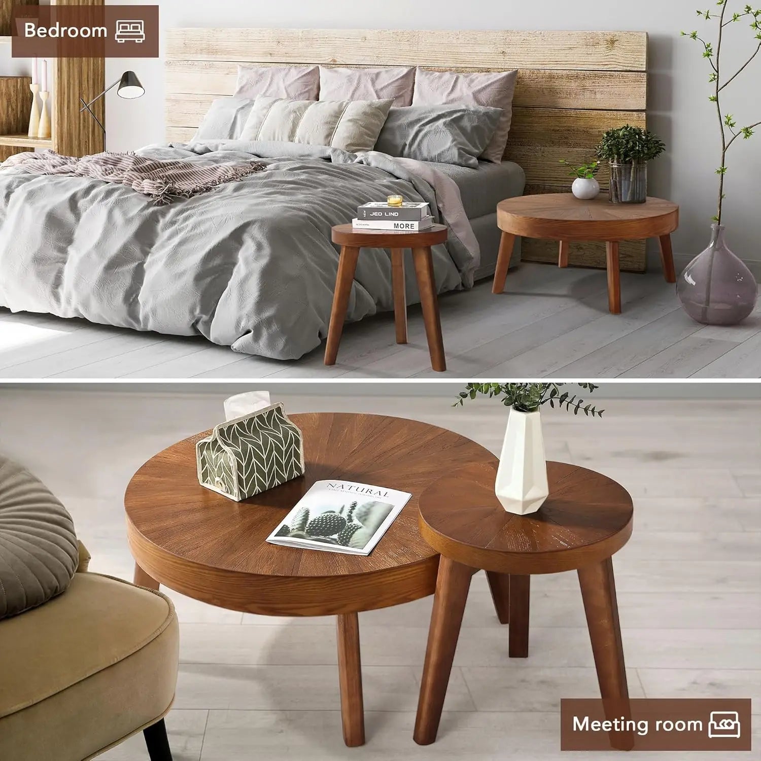 SOLARA™ Farmhouse Round Nesting Coffee Table Set (3-Piece) by PurelyhomeDeco