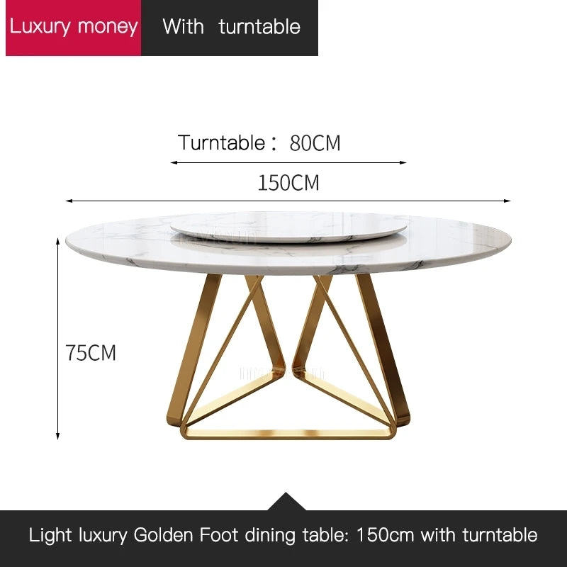 AURÉVA Golden Round Marble Dining Table with Turntable