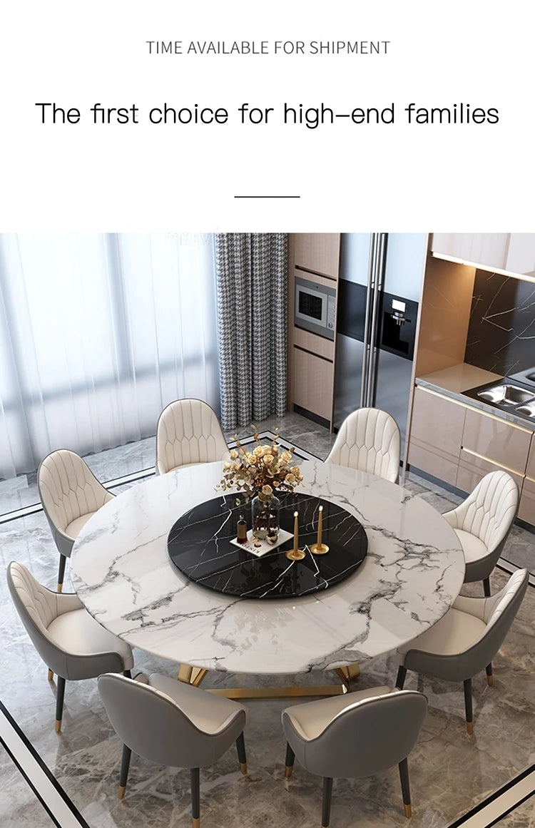 AURÉVA Golden Round Marble Dining Table with Turntable