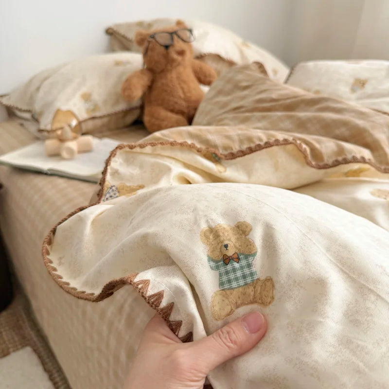 PrairieLuxe™ INS American Countryside Pure Cotton Bedding Set – Double-Layer Yarn Soft Luxury Bed Linens