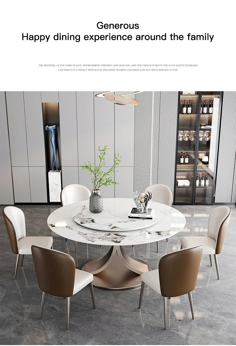 SILORA White Marble Round Dining Table with Turntable