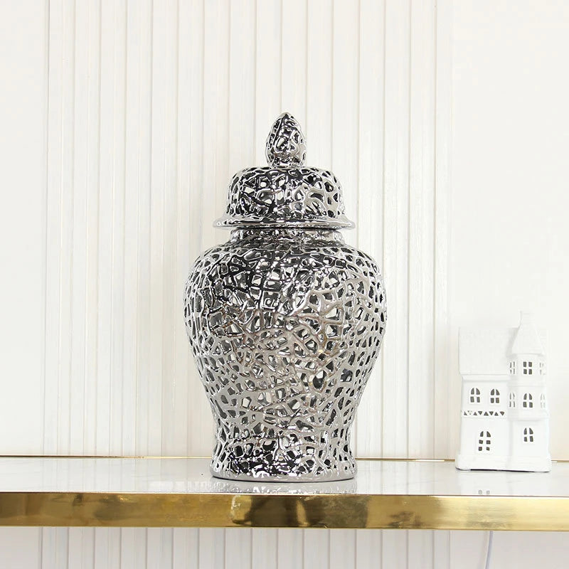 Échelon Gold – Ceramic Hollow Ginger Jar | Luxury Porcelain Home Decoration