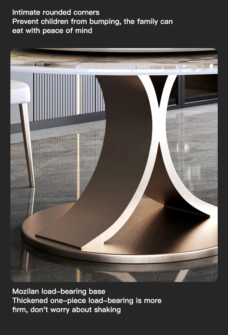 SILORA White Marble Round Dining Table with Turntable