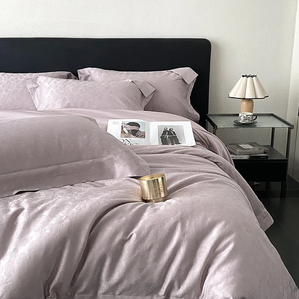 RegaliaSateen™ 4PCS Premium 100s Sateen Jacquard Bedding Set – Pure Cotton Sheet & Duvet Cover (Queen/King)