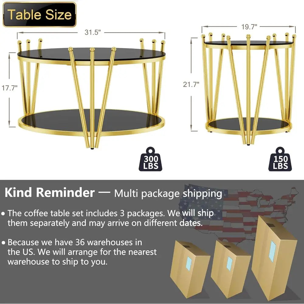 VALMORÉ BLACK™ Sculptural Gold Frame Coffee Table Set by PurelyhomeDeco