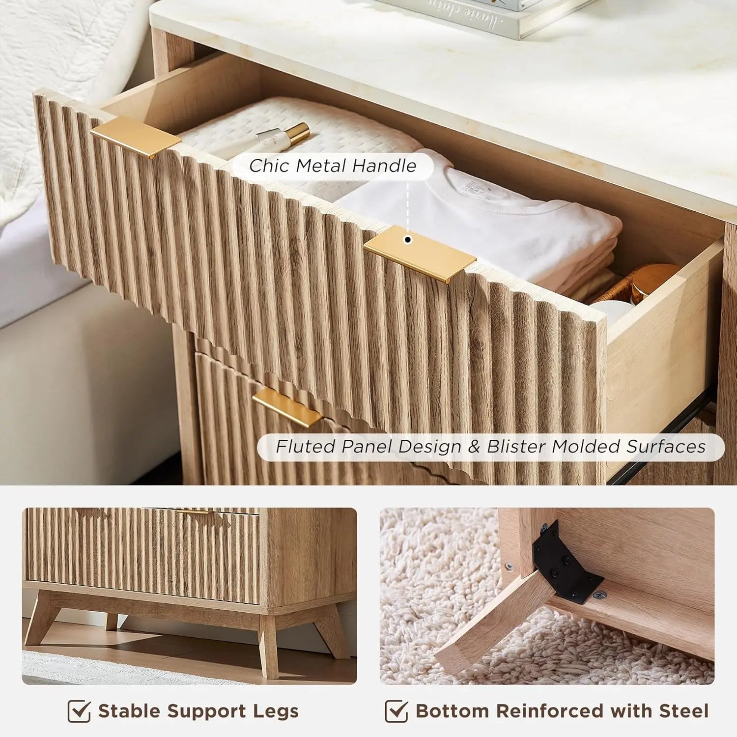 Elysian Customizable Fluted Nightstands Set of 2 by PurelyhomeDeco