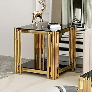 NOVA SIDE™Luxury Gold Glass End Table by PurelyhomeDeco