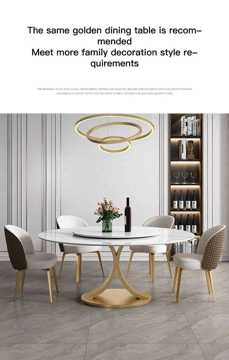 SILORA White Marble Round Dining Table with Turntable